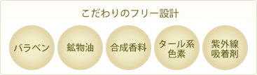 パラベン、鉱物油、合成香料、タール系色素、紫外線吸着剤