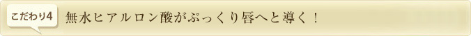 こだわり4.　無水ヒアルロン酸がぷっくり唇へと導く！